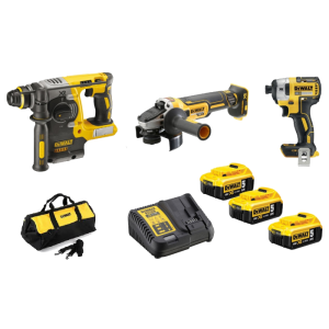 סט 3 כלים מקצועי 18V פטישון + מברגת אימפקט + משחזת זווית תוצרת DEWALT מק"ט: DCK305P3T